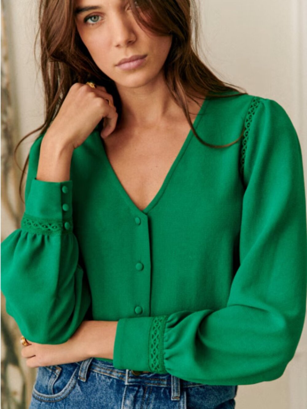 Sezane Ella Shirt Green - Size 44